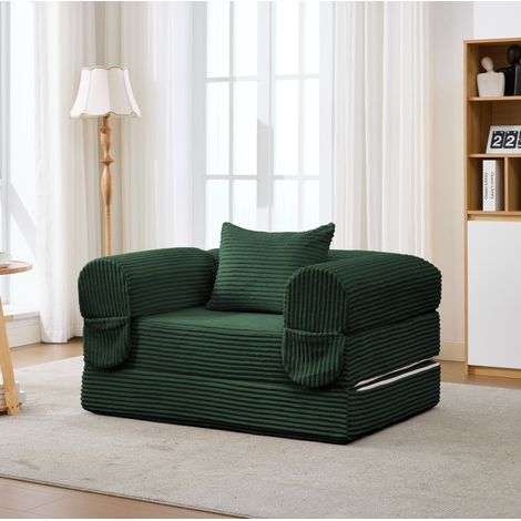 Set di divani modulari 1 posto e 2 posti, senza telaio, tessuto a coste imbottito, verde (1/5)