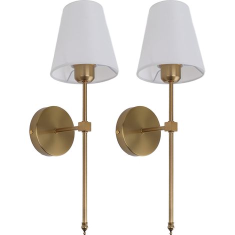 Ensemble de 2 appliques murales câblées pour salle de bain, avec abat-jour blanc, douille E26/E27, 85-265 V, couleur or (1/5)