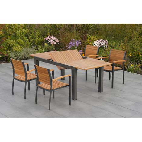 Santorin Set 5tlg 4 Sessel Tisch 150(200)x90cm Alu/Akazie