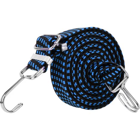 Corda elastica resistente da 5 m, lunghezza regolabile, con gancio, adatta per il fissaggio di carichi, campeggio e motociclette (blu) (1/5)