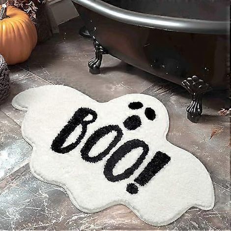 Tapis de bain d'Halloween avec fantômes, antidérapant, pour une décoration de salle de bain gothique. Tapis de douche amusant et gothique en microfibre lavable et absorbante. (1/5)