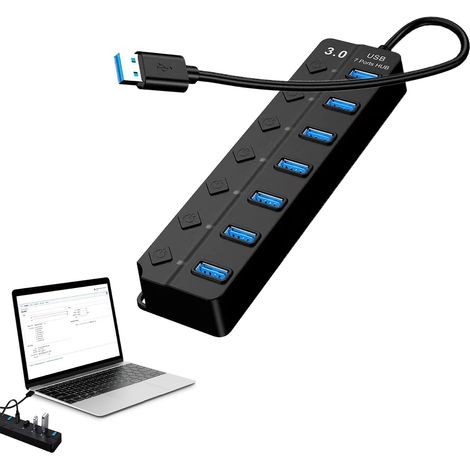 Hub USB 3.0 à 7 ports, 30 cm, répartiteur adaptateur multiport USB (1/5)