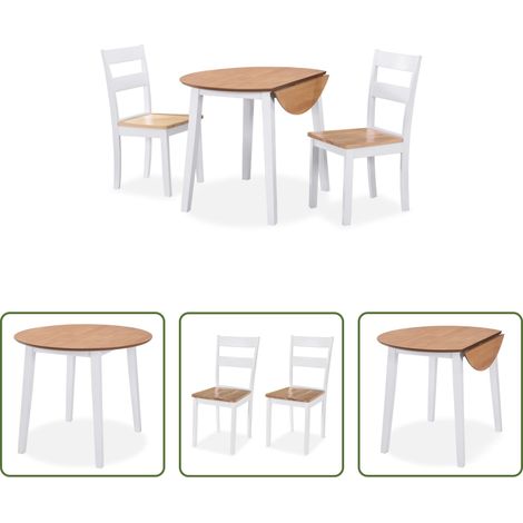 Klapptisch - Essgruppe 3-tlg. MDF und Gummibaumholz Weiß (1/5)