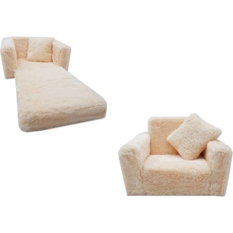 Viking Choice – Canapé-lit enfant pliable 100cm – Housse amovible lavable – Rembourrage en mousse durable – Peluche beige