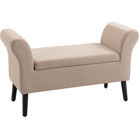 Coffre banquette rembourrée avec accoudoirs rangement velouté beige 111,5x41x65 cm
