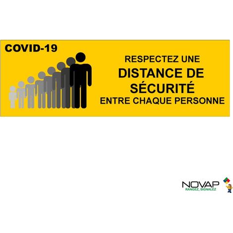 Panneau COVID19 Distance de sécurité - Jaune - spécial sol - 450x150 mm - 4007632