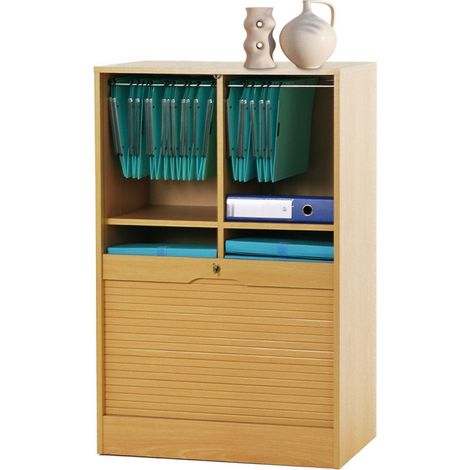 Classeur à Rideau 8 Tablettes Multi Coloris L 70 cm H 108 cm P 44 cm - Coloris: Hêtre