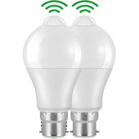 Ampoule LED B22 à détecteur de mouvement, 12 W, lumière blanche, en aluminium plastifié infrarouge, non variable, lot de 2 (1/4)