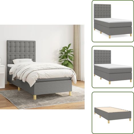 Boxspringbett mit Matratze Dunkelgrau 90x200 cm Stoff - Boxspringbett - Doppelbett - Bettenrahmen - Schlafsystem - Matratze (1/5)