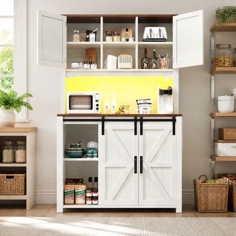 Buffet haut de cuisine 115x40x174,7 cm en MDF blanc, avec rangement pour cuisine FloraGrace (1/5)