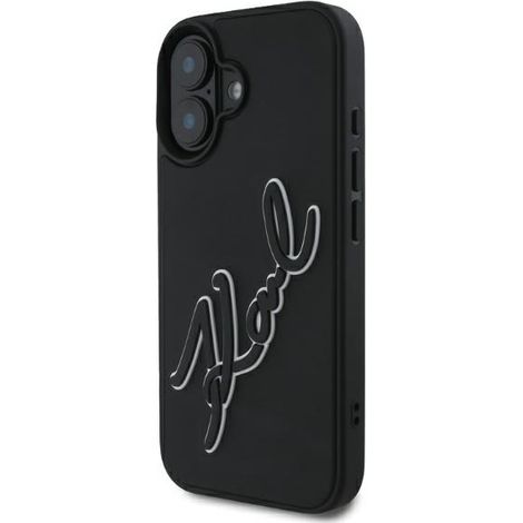 Cover per iPhone 16 in gomma con firma 3D di Karl Lagerfeld, colore nero. (1/4)