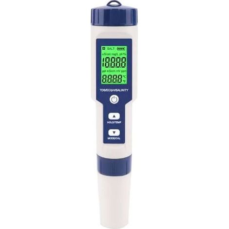 Medidor de salinidad para piscinas, medidor digital de salinidad para agua de mar 5 en 1, kit de prueba impermeable IP67 (1/4)