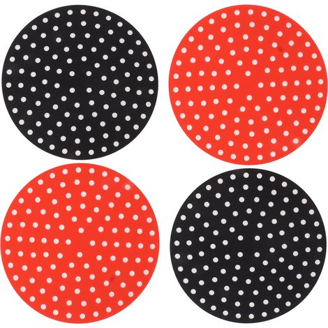 4 Tapis Ronds pour Friteuse à Air, Résistants à Haute Température, Imperméables à l'Huile, Réutilisables, Silicone, Accessoires pour Friteuse, 2 X 23cm Rouges, 2 X 23cm Noirs (1/5)