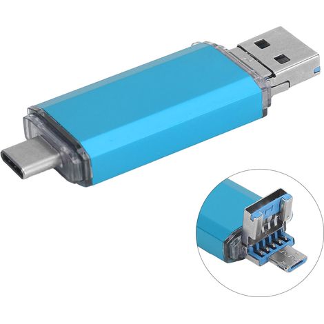 Clé USB 3.0 bleue haute vitesse en alliage d'aluminium U Disk 3-en-1 pour téléphones portables et ordinateurs (32 Go) (1/5)
