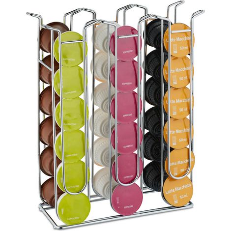 Porta capsule, 36 capsule, contenitore in metallo, AxLxP: 32,5x26,5x9,5 cm, argento