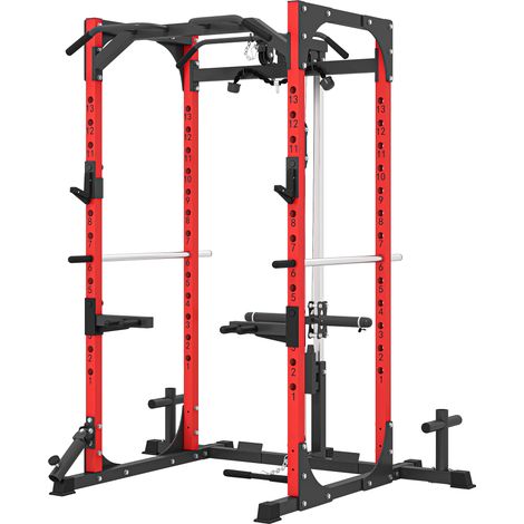 SPORTNOW Stazione Fitness Multifunzione con Supporti e Barre Nero e Rosso (1/5)