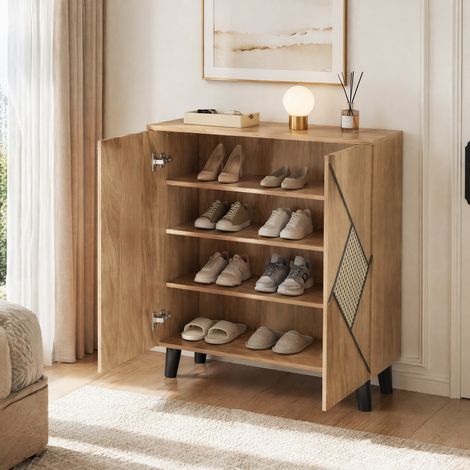 Scarpiera 80 x 32 x 91 cm con ante chiuse e motivo effetto rattan HAVRYA (1/5)
