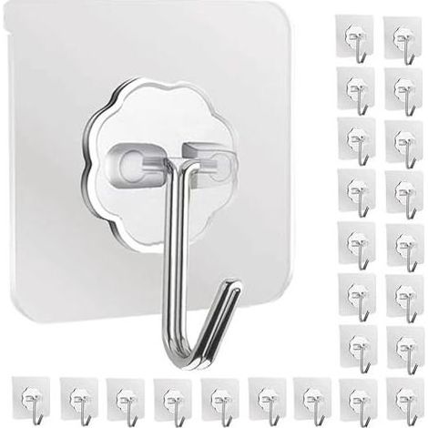 Selbstklebende Küchenwandhaken – 24er-Pack, 6 kg, nagelfreie Klebehaken mit Edelstahlhaken, wiederverwendbare Badezimmer-Deckenhaken für Handtücher (1/5)