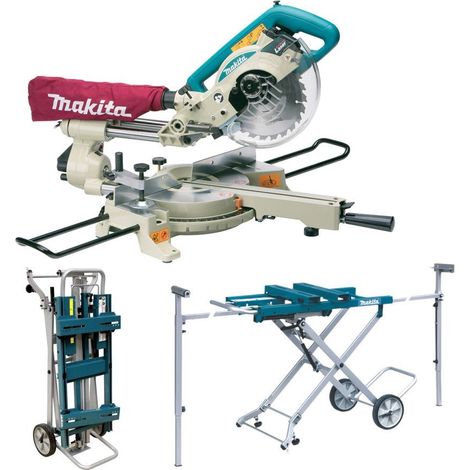 Makita LS0714 7.5"" 190mm Slide Compound Mitre Saw 110v + Universal Leg Stand (1/3)
