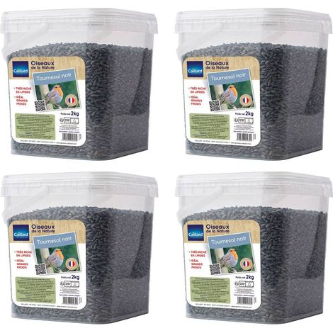 Seau de graines de tournesol noir 2 kgs pour oiseau de la nature - Lot de 4 (1/2)