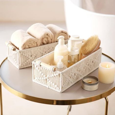 Set avec 2 sacs de rangement et un ensemble avec étiquette, sac organisateur Boho pour sac à dos, papier de toilette et sminkbord, beige 33,5 cm et 30 cm...
