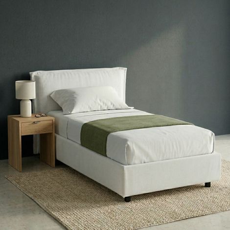 Cama Individual Brusson, Desenfundable, Con Contenedor Hecho en Italia, Tamaño del Colchón 80x190 cm, Blanco (1/5)