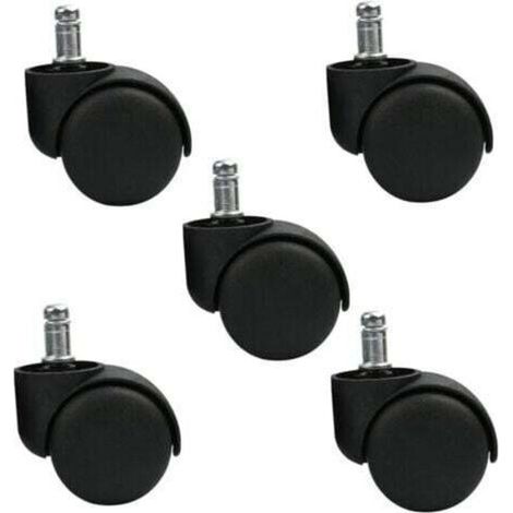 Ensemble de 5 roulettes pivotantes pour tabouret ou chaise de bureau - Noir - Roues silencieuses