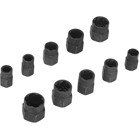 Jeu de 10 extracteurs de vis cassées et écrous abîmés, douilles hexagonales multi-tailles pour démonter boulons de roue grippés, outillage professionnel. (1/5)