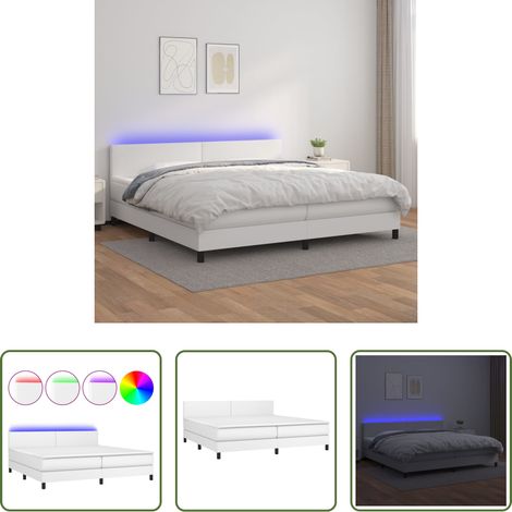 Sommier tapissier - Sommier à lattes de lit avec matelas et LED Blanc 200x200 cm (1/5)