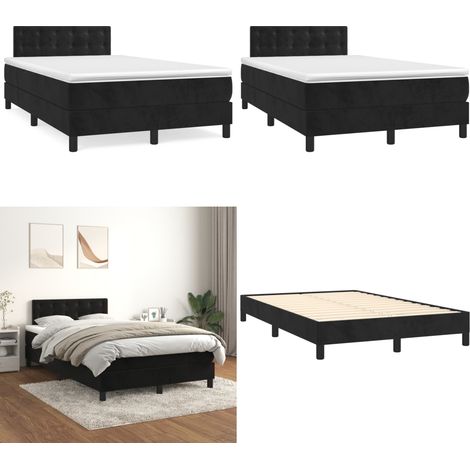 Cama box spring con colchón terciopelo negro 120x190 cm - Colchón de muelles - Cama de muelles