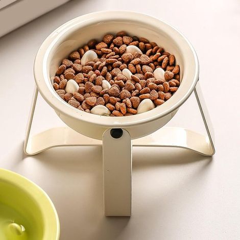 Comedero de cerámica elevado de alimentación lenta para gatos y perros pequeños,Comedero plegable antigoteo con capacidad de 150 ml,color blanco (1/4)