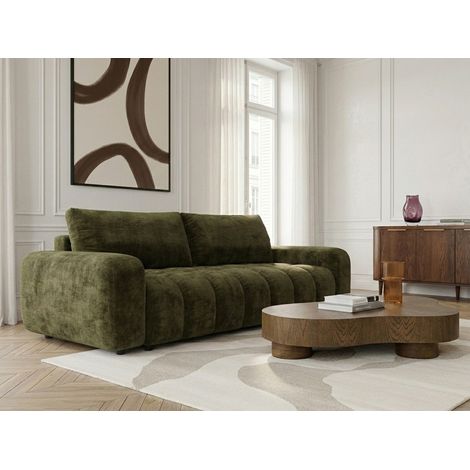 BOBOCHIC - Canapé droit convertible 3 places JULES tissu lisse Vert (1/5)