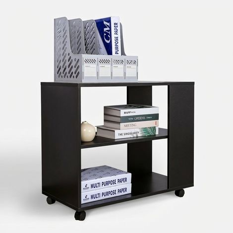 Mueble de oficina y despacho con ruedas y estantes para documentos Avoch - Negro