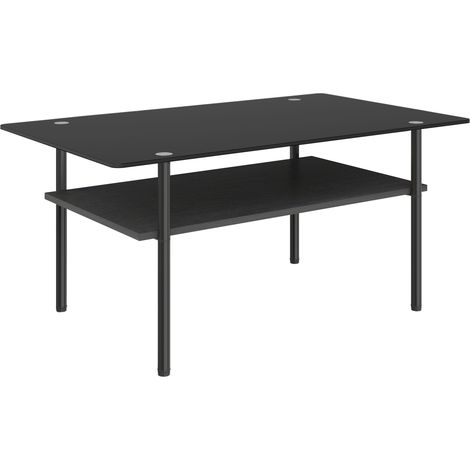 Tavolino moderno in vetro nero con ripiano in MDF e struttura metallica (1/5)
