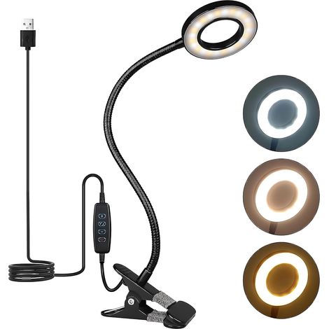 Lampe de Bureau LED Rechargeable Lampe Pince USB 360°, 3 Niveaux de Luminosité pour Lecture et Travail (1/5)