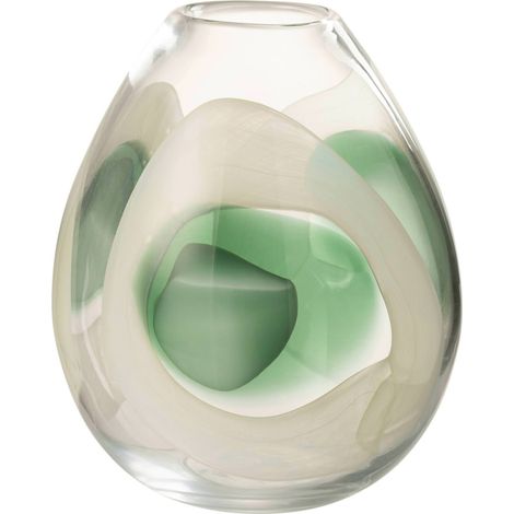 Vase en verre multicolore au design organique - vert, blanc et transparent (1/2)