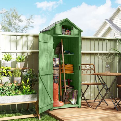 Abri de jardin en bois avec 3 étagères amovibles, porte verrouillable, toit en pente en asphalte et ventilation. (1/5)