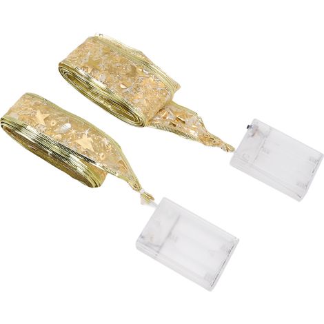 Lot de 2 guirlandes lumineuses de Noël en ruban, lumière féérique, pour sapin de Noël, lumière dorée chaude, 5 cm x 3,8 cm