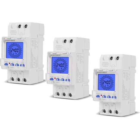 Ensemble 3 pièces Affichage LCD numérique 24 Heures Horloge électronique 85-265 V Heures sur Rail Din Commutateur de minuterie analogique Intelligent programmable avec intervalle de 15 Minutes (1/4)