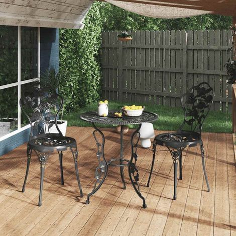 Ensemble bistro 3 pièces en fonte d’aluminium noir pour jardin et terrasse - PANGIVO (1/5)