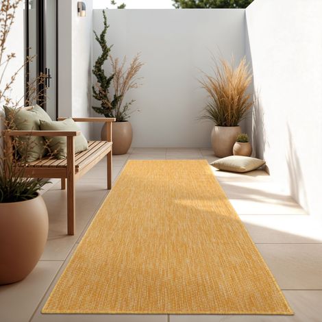 Paco Home Tapis Intérieur Et Extérieur Balcon Terrasse Tapis Cuisine Monochrome Moucheté 80x150 cm, Jaune