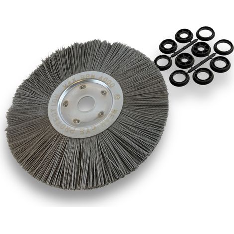 Brosse circulaire NYLON Abrasif  Ø 300 mm  Epaisseur 1 rang  Carbure de silicium Grain 120  Alésage 32 mm + réducteur bague 25/22/20/16/12 mm  Touret meuleuse ponceuse  Kibros 211301KR120 (1/5)