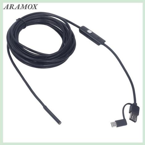Caméra Endoscopique USB Type C 3 en 1, Lumière LED pour Inspection Automobile, Fil Dur de 5 Mètres, 5.5mm (1/4)