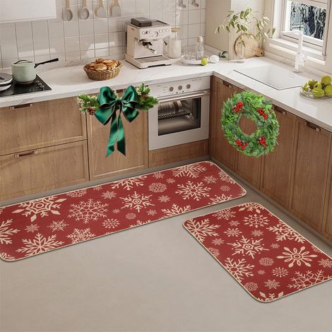 Tapis De Cuisine - 2 Pièces Tapis Antidérapants Pour Sol De Cuisine - Rouge - 40x60 Cm Et 40x120 Cm (1/5)