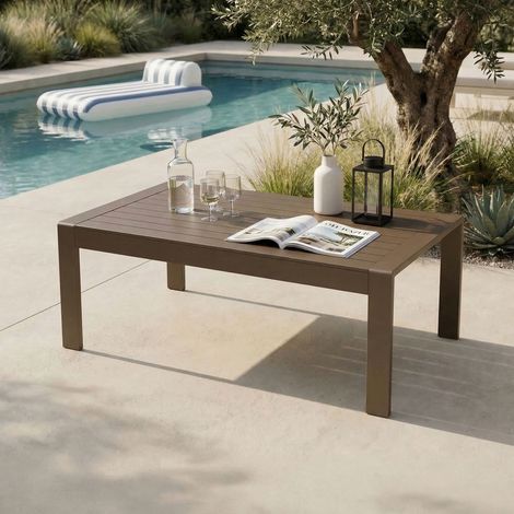 Table basse de jardin 96x60x41 cm en aluminium taupe
