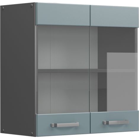 Mobile da cucina in vetro R-Line, Grigio-blu, 60 cm, Vicco