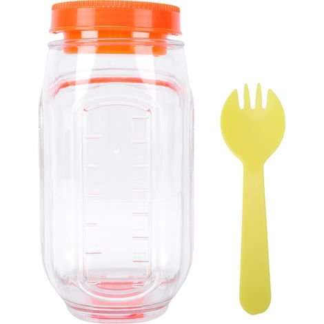 Bocal à salade en plastique réutilisable à ouverture latérale anti-fuite transportable récipient à salade avec compartiment à sauce pour préparation repas orange (1/5)