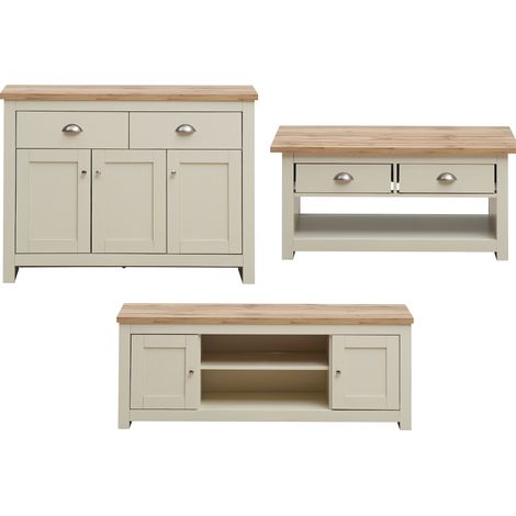 3 Piece Cream Living Room Set 2 Door TV Unit 3 Door Sideboard 2 Drawer Coffee Table (1/5)