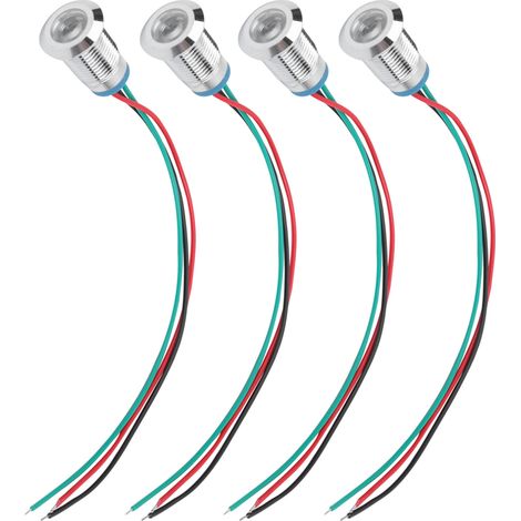 Lot de 4 voyants LED ronds 12mm, étanches, métal, 2 couleurs, cathode commune, pré-câblés, 12-24V rouge et vert (1/5)