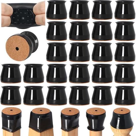 24 protectores silicona Fieltro antideslizante amortiguador sonido, arañazos suelos madera, 383735 mm, suelos madera baldosas cerámicas, Negro (1/5)